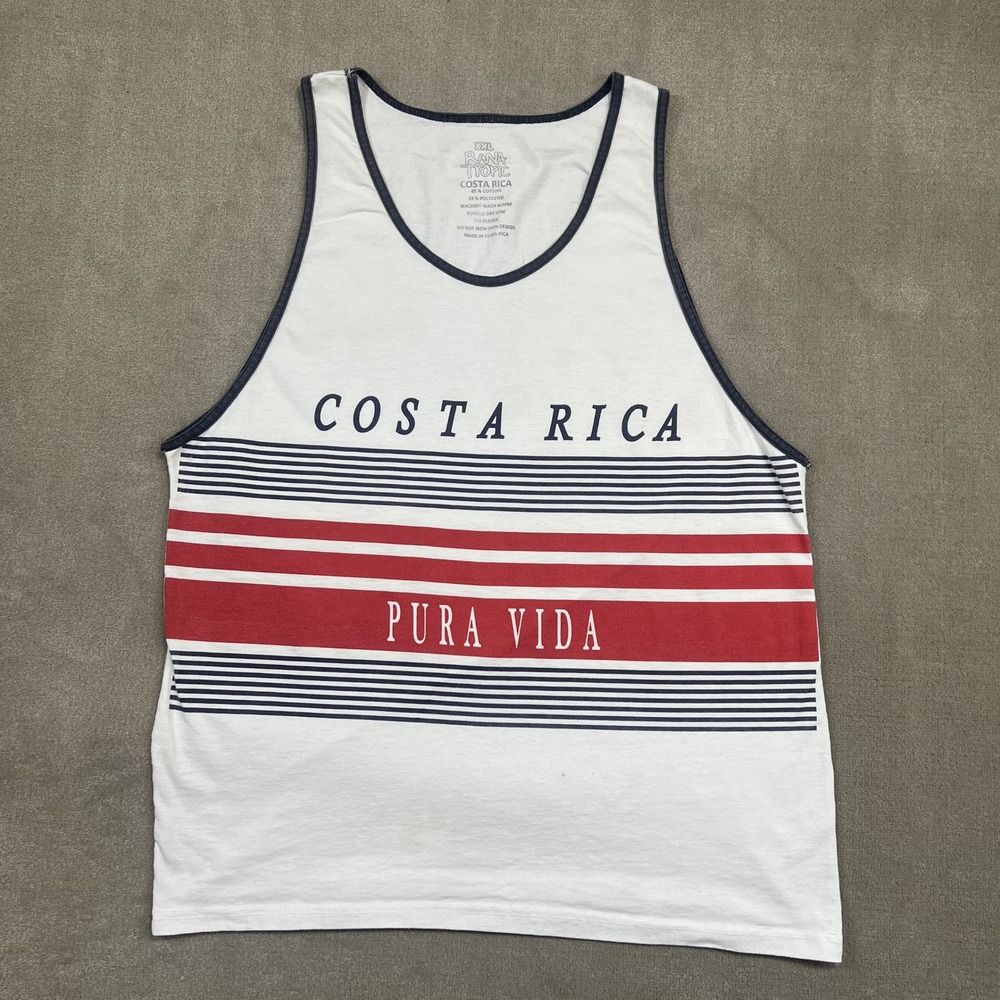 Rana Tropic Tank Top Mens XXL White Costa Rica Pura Vida Striped Graphic